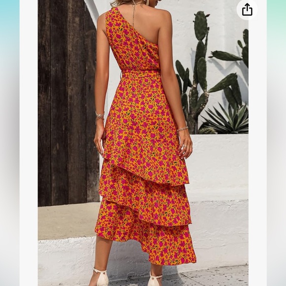 Floral One shoulder Tiered Ruffle FlowY midi dress - Picture 5 of 11